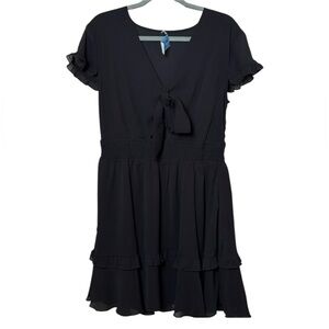 NWT Large Black Dress Semi Sheer Lined Waist Smocked Front keyhole and Bow